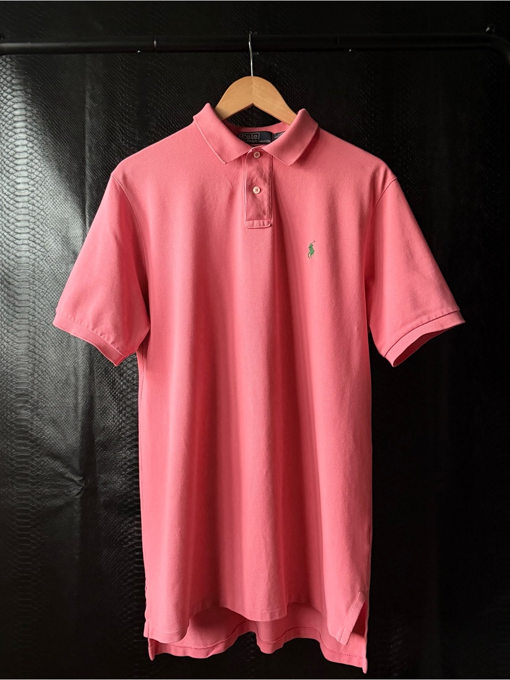 Polo Ralph Lauren Custom Fit Long Size Men’s L Solid Pink Polo Shirt Green Pony